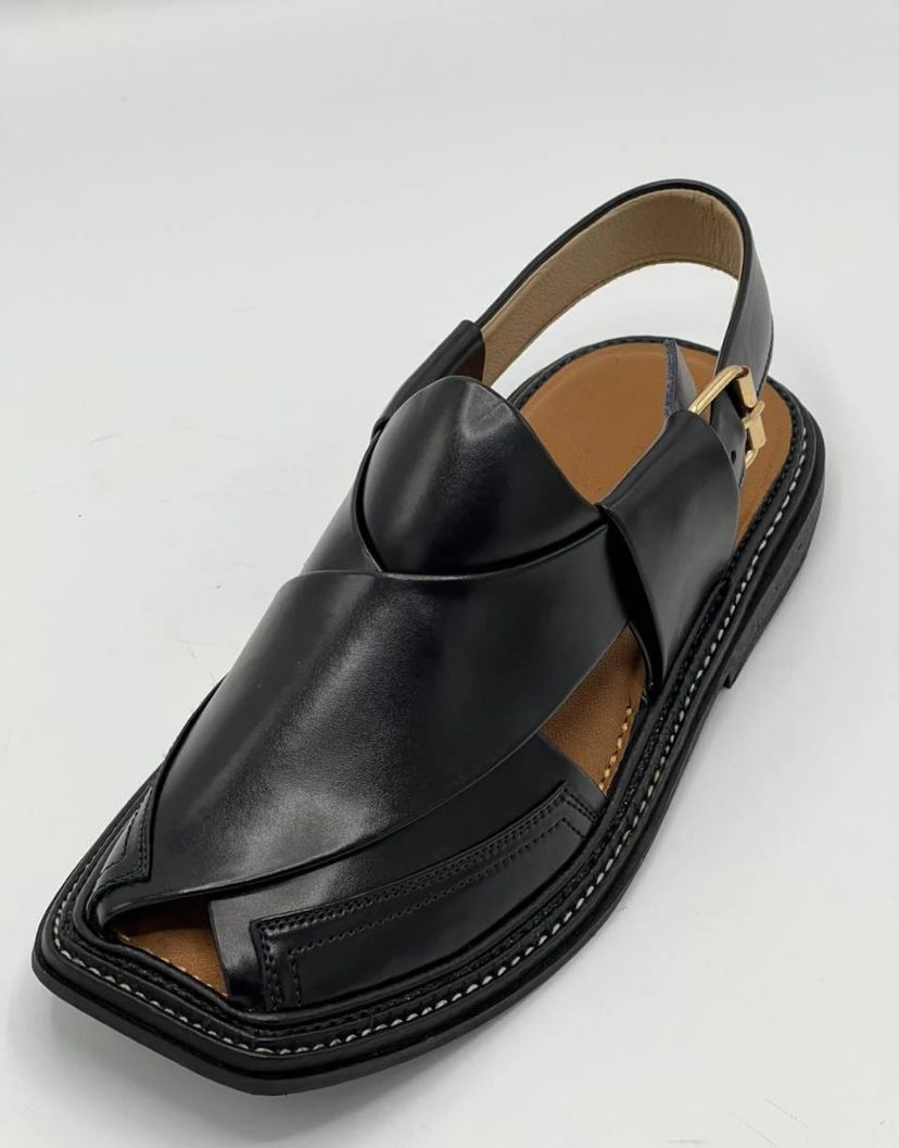T-Gear Premium Black Peshawari Chappal – Pure Leather Masterpiece,🖤
