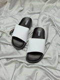 Skechers Premium Comfort Slides – White & Black