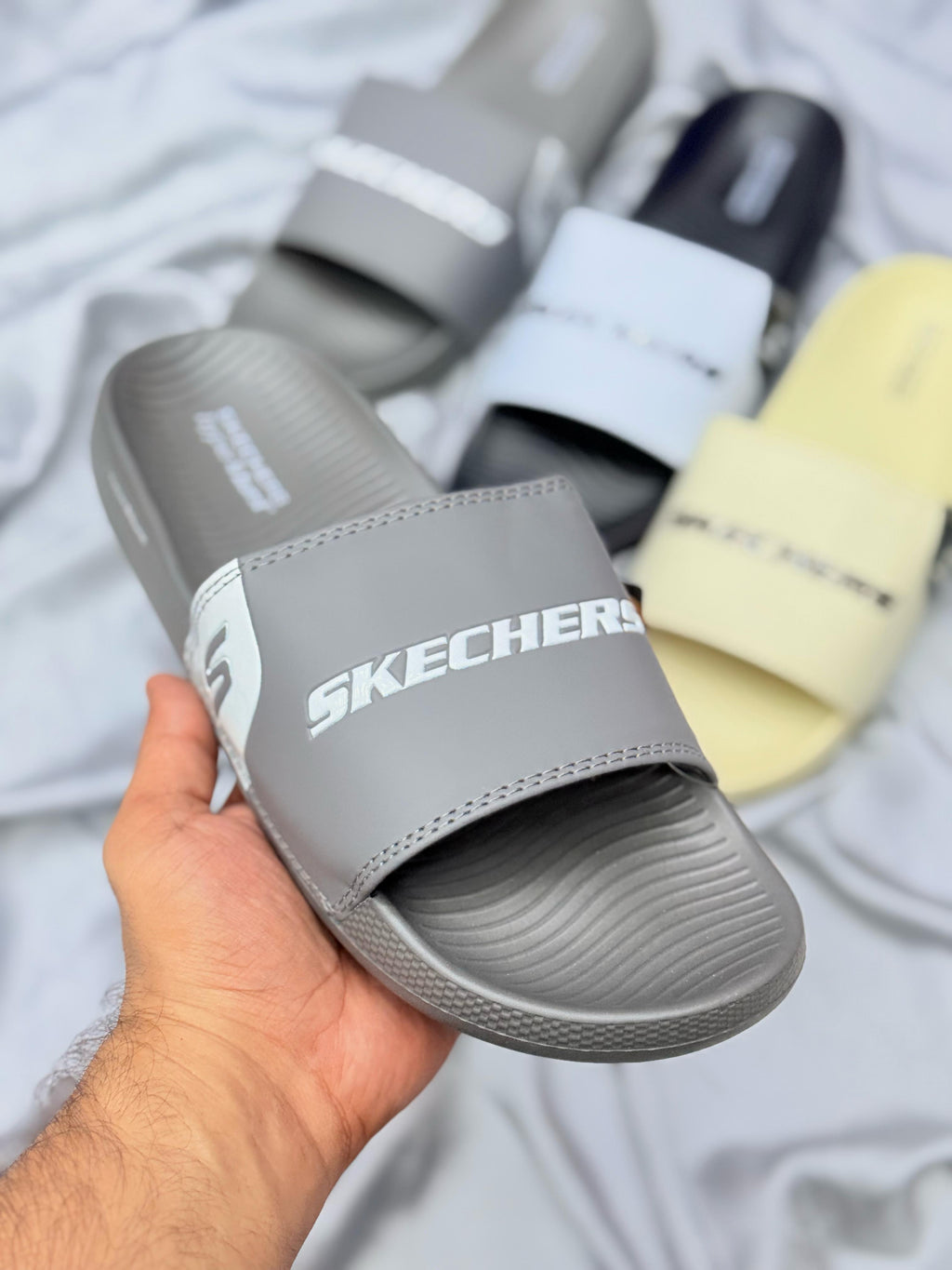 Skechers Premium Slides – Gray Vibe