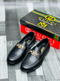 Black Leather Loafers with Gold Buckle – Premium Elegance