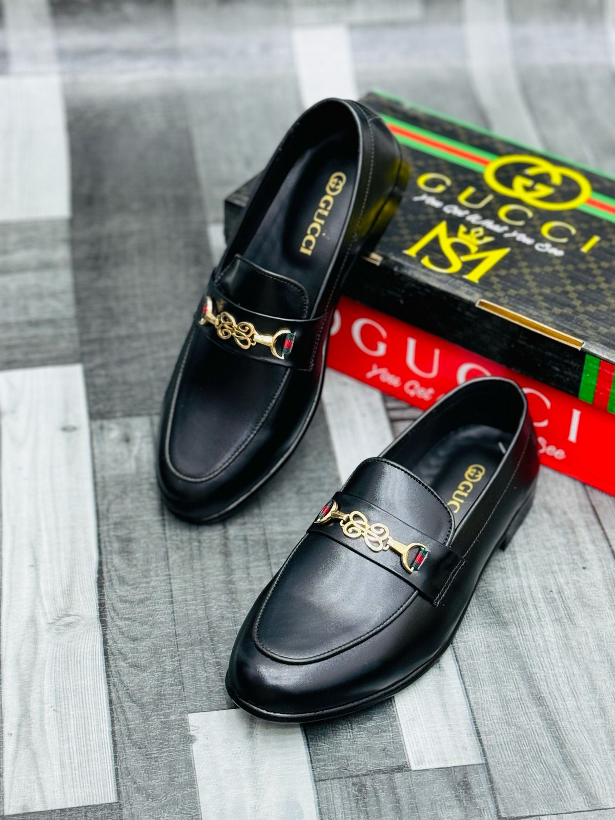 Luxury Black Leather Loafers with Gold Buckle – Premium Elegance