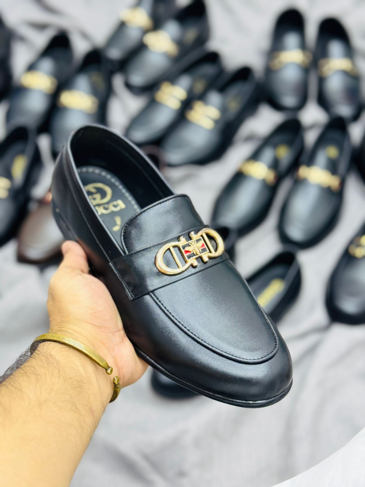 Luxury Black Leather Loafers with Gold Buckle – Premium Elegance