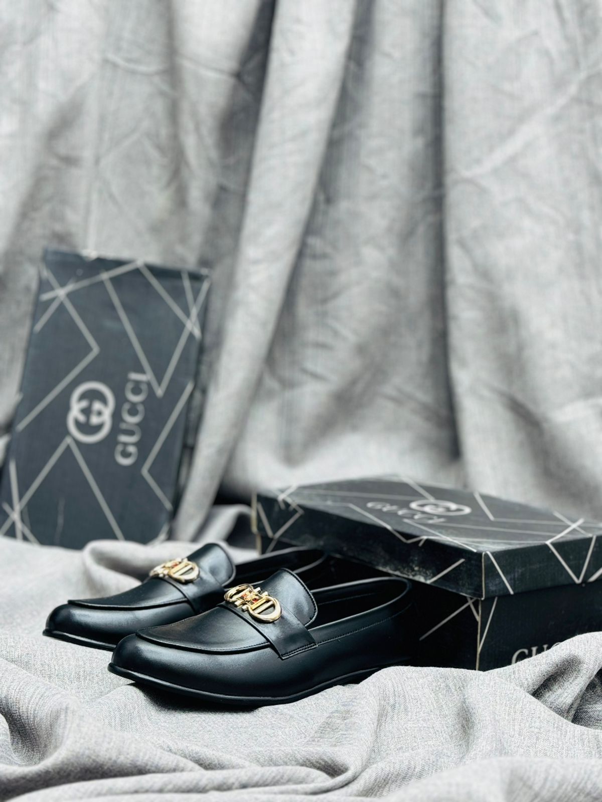 Luxury Black Leather Loafers with Gold Buckle – Premium Elegance