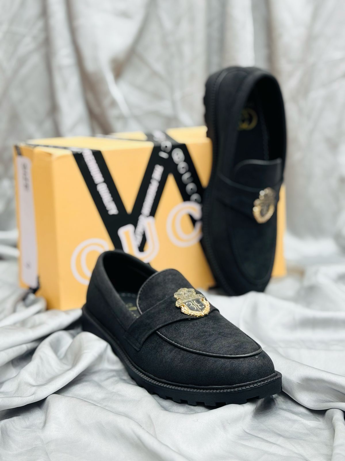 Men’s Luxury Suede Loafers with Gold Buckle