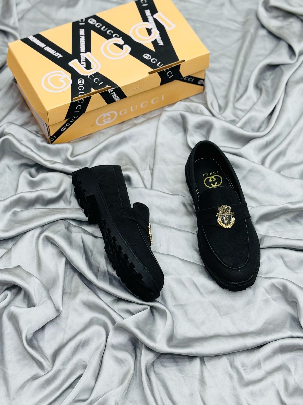 Men’s Luxury Suede Loafers with Gold Buckle