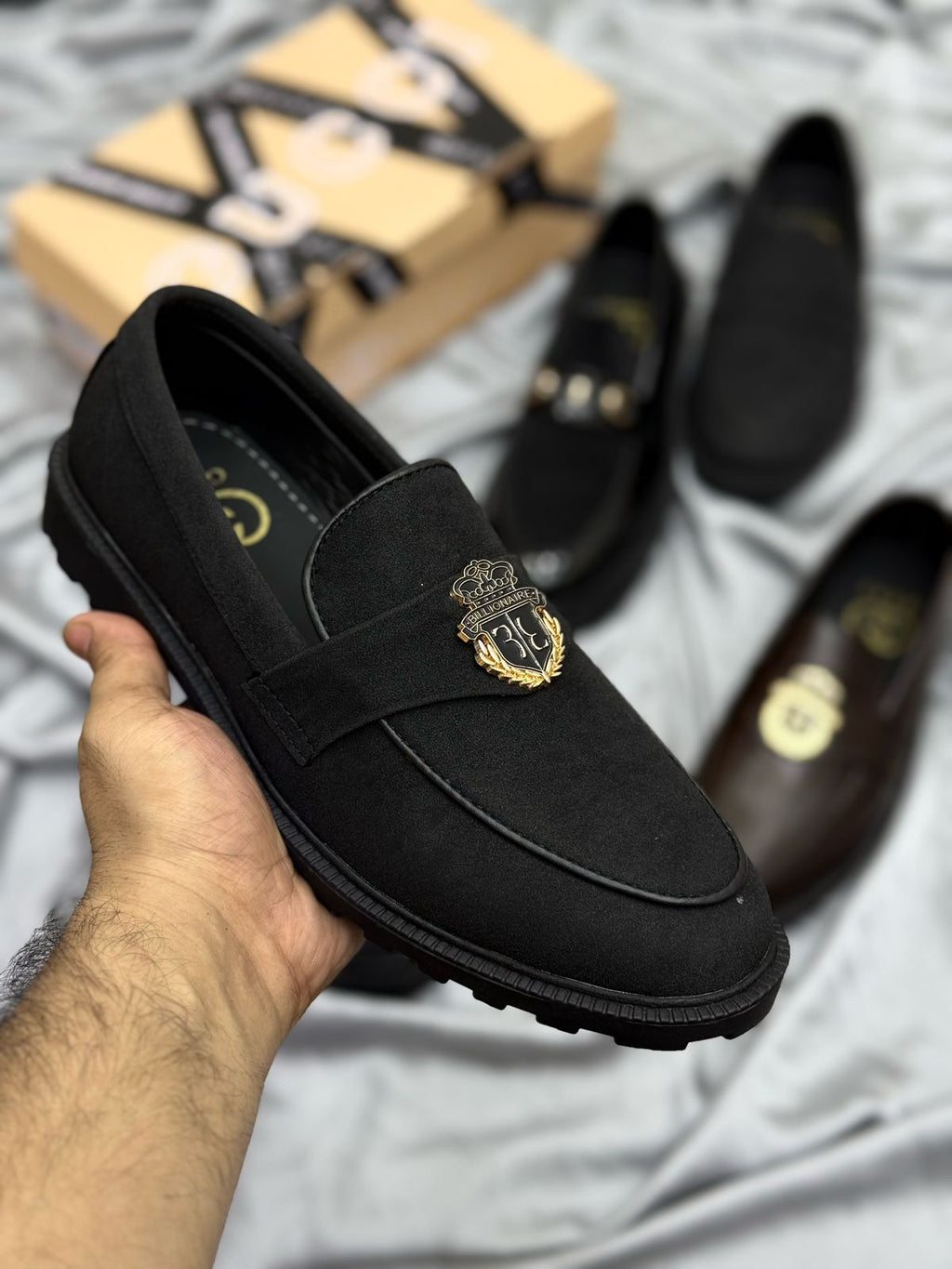 Men’s Luxury Suede Loafers with Gold Buckle