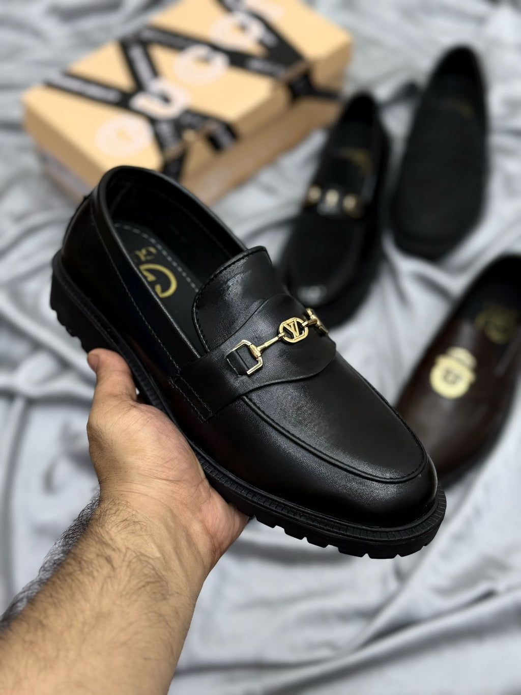Men's Luxury Suede Loafers with Gold Buckle