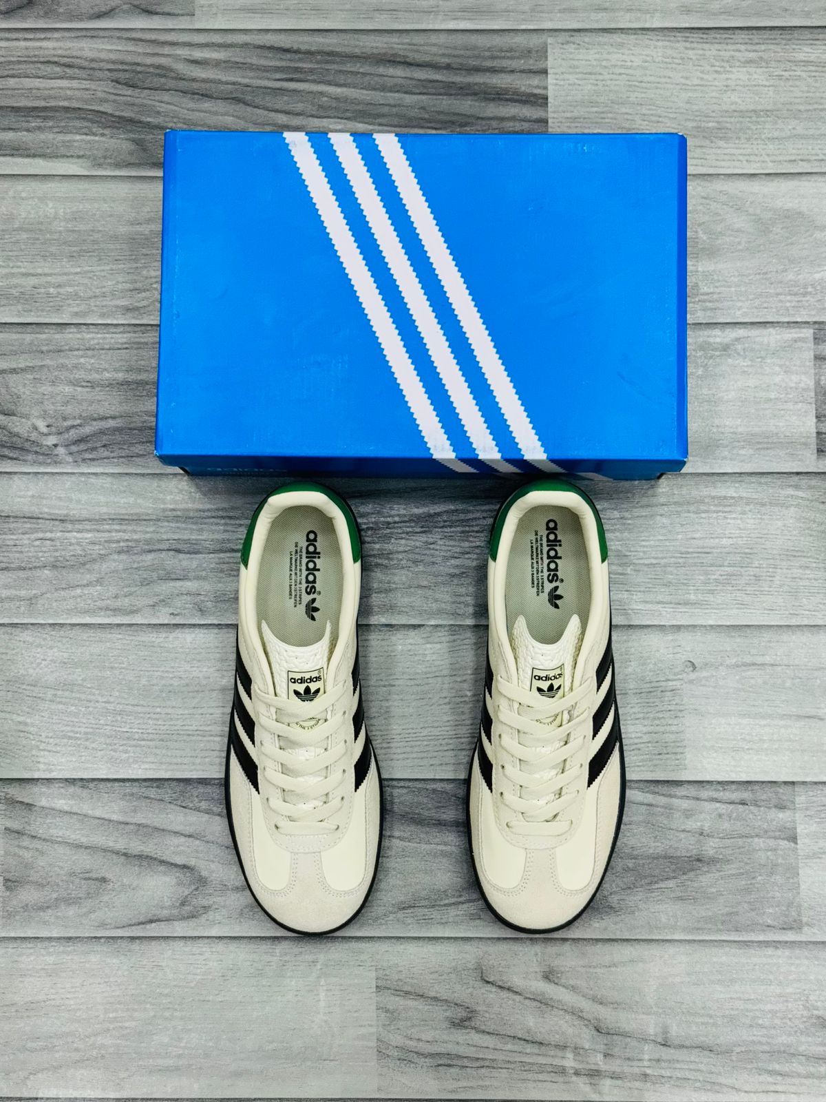 Adidas Gazelle White & Black Sneakers with Green Heel Tab