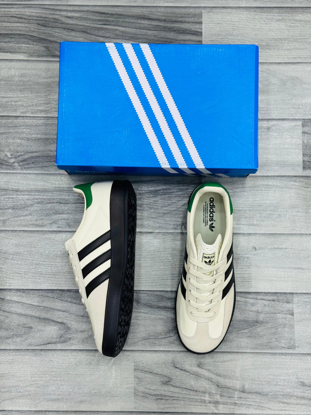 Adidas Gazelle White & Black Sneakers with Green Heel Tab