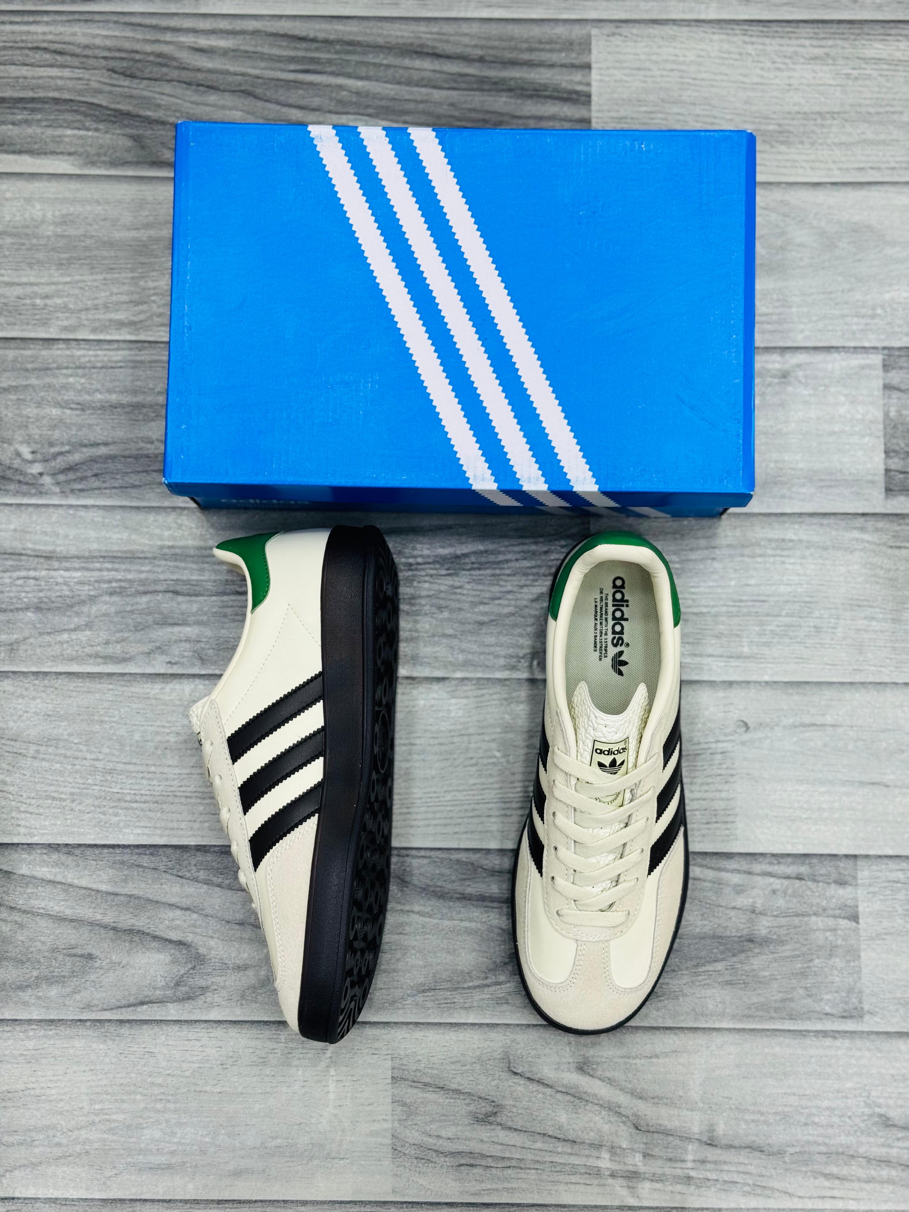 Adidas Gazelle White & Black Sneakers with Green Heel Tab
