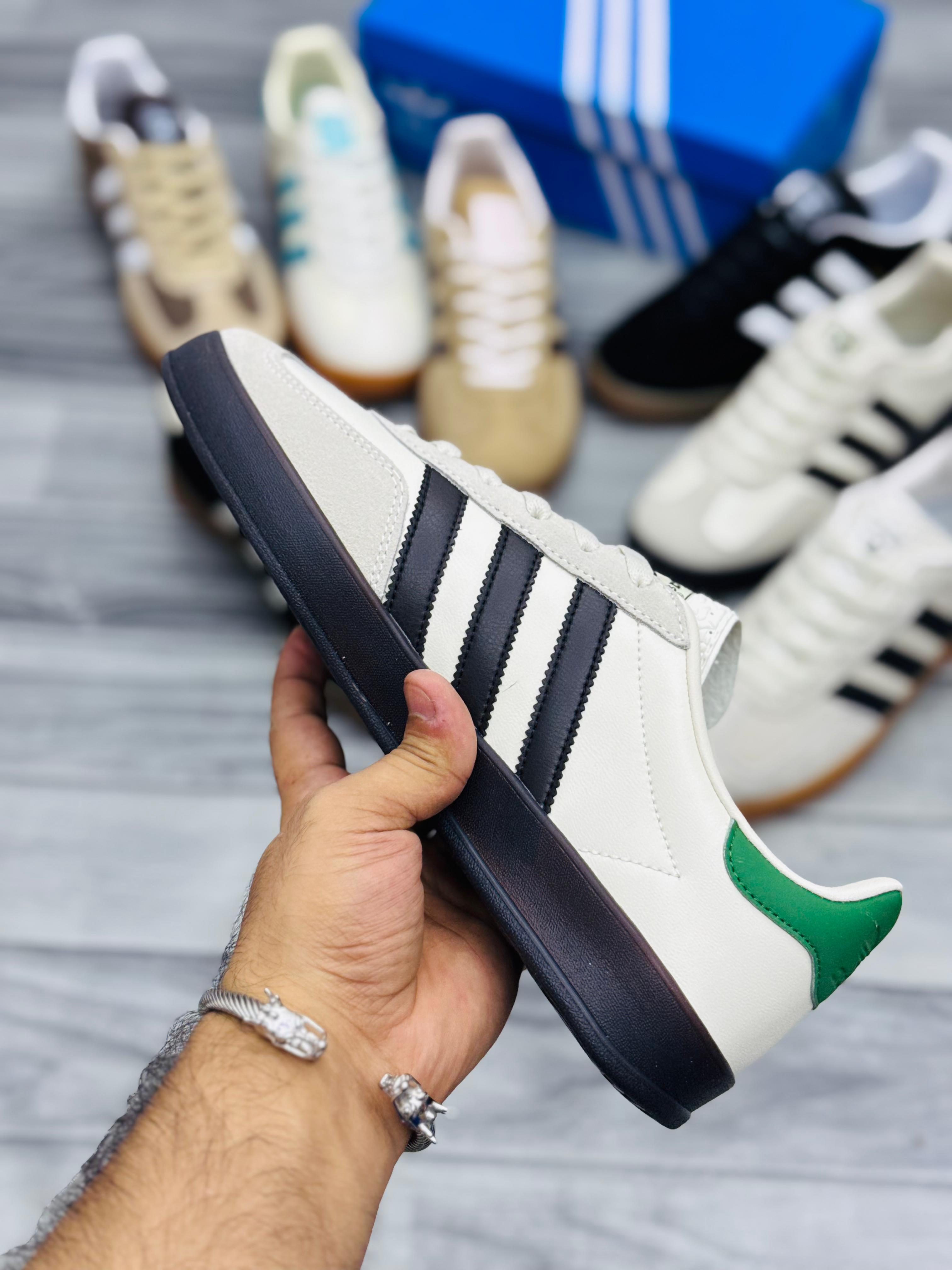 Adidas Gazelle White & Black Sneakers with Green Heel Tab